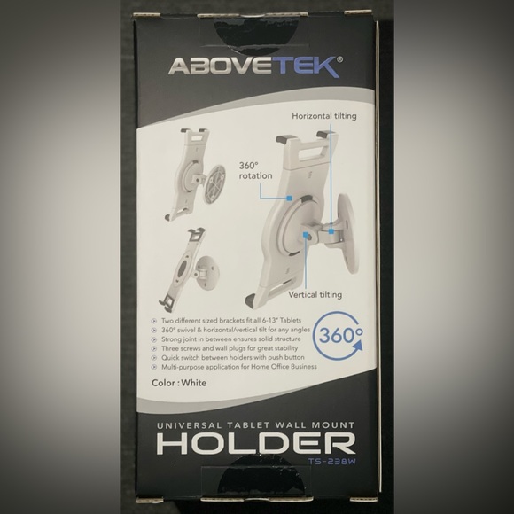 AboveTEK Tablet Wall Mount, Swivel 360° Rotating Holder Fits 6-13" Tablets - NWT - Picture 7 of 10